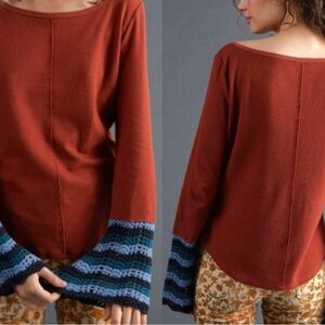 Anthropologie Pilcro Thermal Crochet Cuff Boho Coastal Cowgirl Western Blouse M